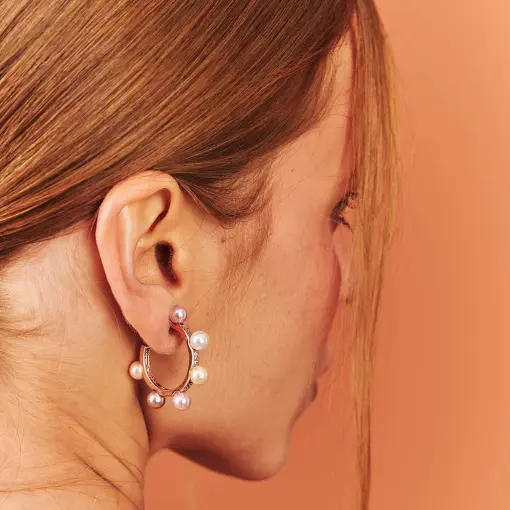 ARGOLA COM PÉROLAS ROSE E ZIRCÔNIAS