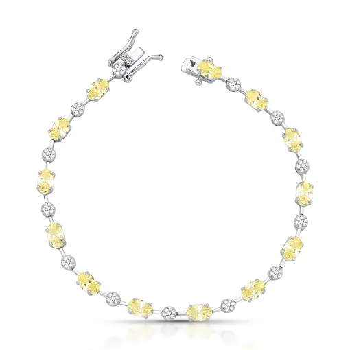 PULSEIRA RIVIERA COM CRISTAIS OVAAIS AMARELO E ESFERAS EM ZIRCON