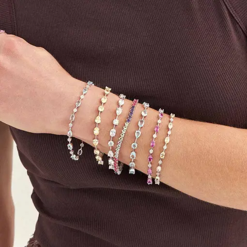 PULSEIRA RIVIERA COM CRISTAIS OVAAIS AMARELO E ESFERAS EM ZIRCON