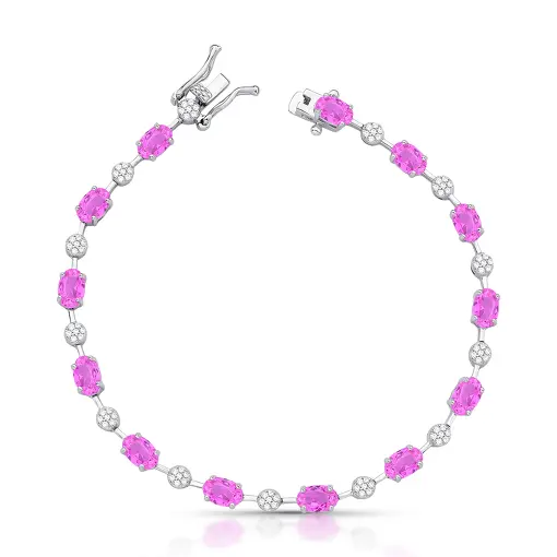 PULSEIRA RIVIERA COM CRISTAIS OVAL ROSA E ESFERAS DE ZIRCÔNIAS B