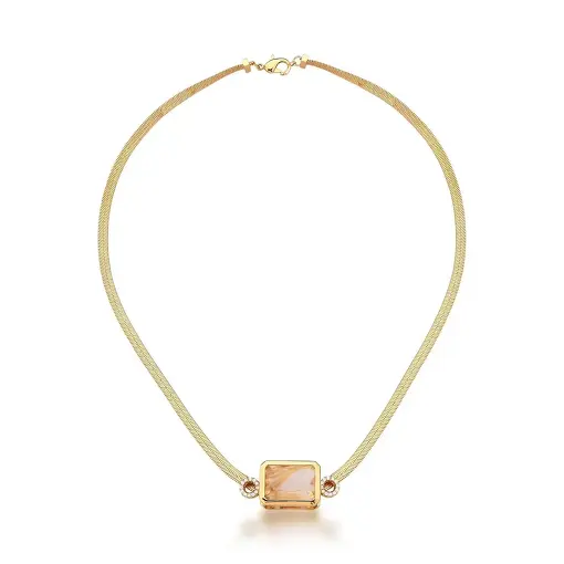 CHOKER EM MALHA LAMINADA COM CRISTAL RUTILADO