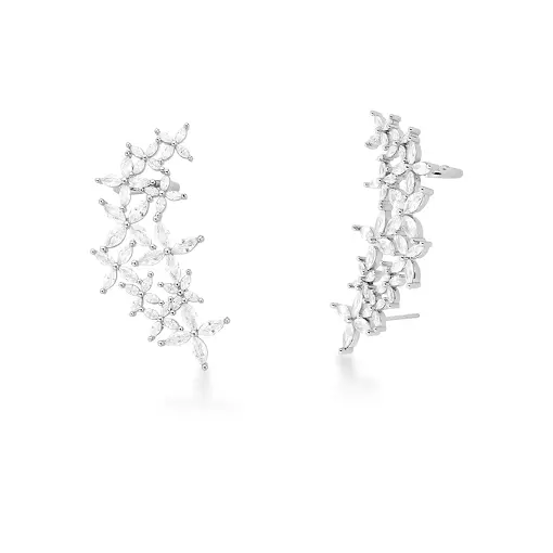 EAR CUFF COM  FLORES EM CRISTAIS BANHADO A RÓDIO
