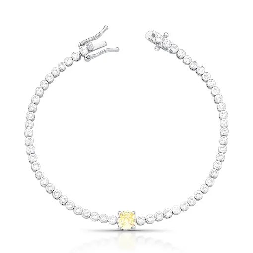 PULSEIRA RIVIERA COM CRISTAL REDONDO YELLOW FANCY BANHADO A RÓDI