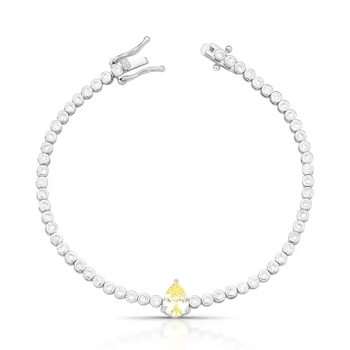 PULSEIRA RIVIERA COM GOTA EM CRISTAL YELLOW FANCY BANHADO A RÓDI