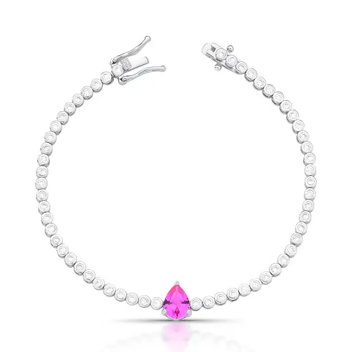 PULSEIRA RIVIERA COM GOTA EM CRISTAL ROSA E ZIRCÔNIAS BANHADO A