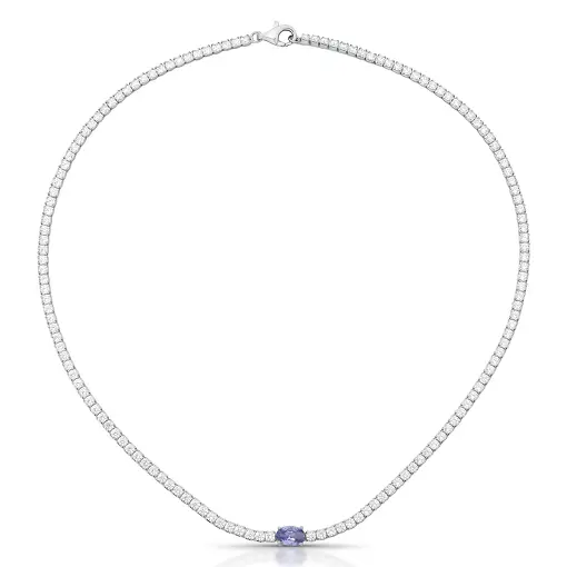 CHOKER RIVIERA COM CRISTAL OVAL TANZANITA E ZIRCÔNIAS EM PRATA 9