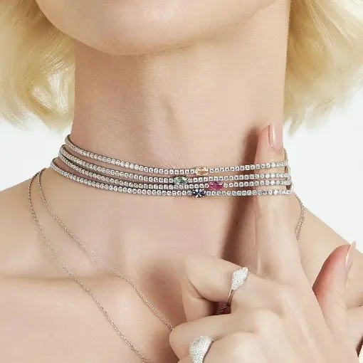 CHOKER RIVIERA COM CRISTAL OVAL TANZANITA E ZIRCÔNIAS EM PRATA 9