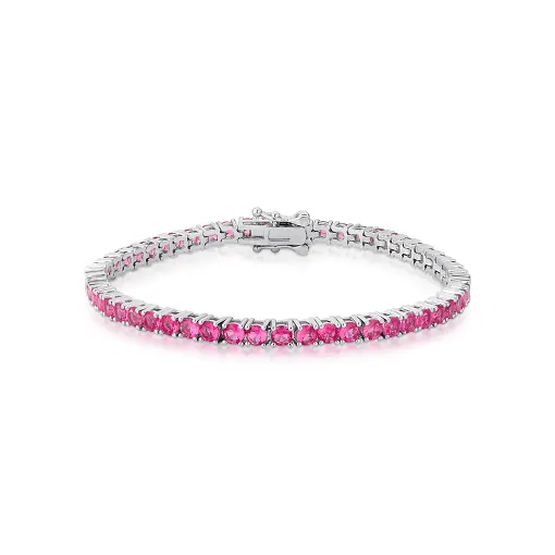 PULSEIRA RIVIERA COM ZIRCÔNIAS ROSA BANHADA A RÓDIO
