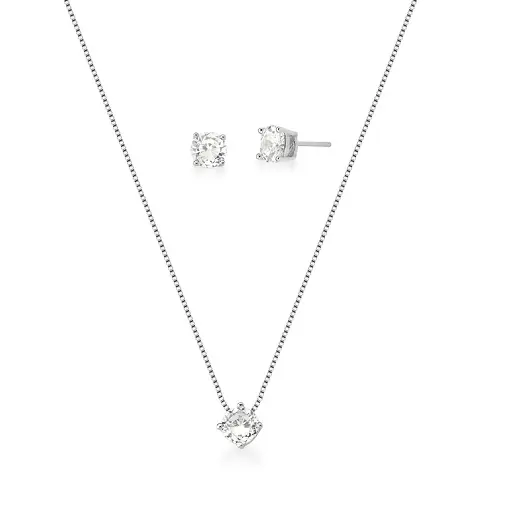 CONJUNTO PONTO DE LUZ COM ZIRCÔNIAS 6MM BANHADO A RÓDIO