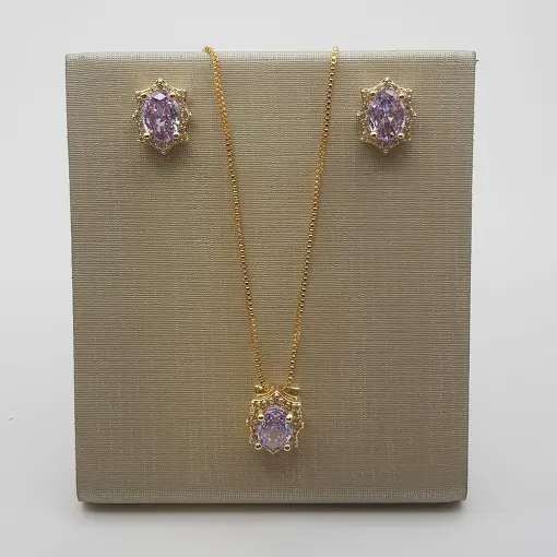 CONJUNTO COM CRISTAL LILAS E ZIRCÔNIAS