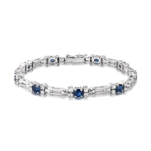 Pulseira em Ouro Branco 18k com Safiras e Diamantes