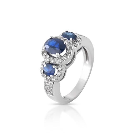 Anel de Safira em Ouro Branco 18k