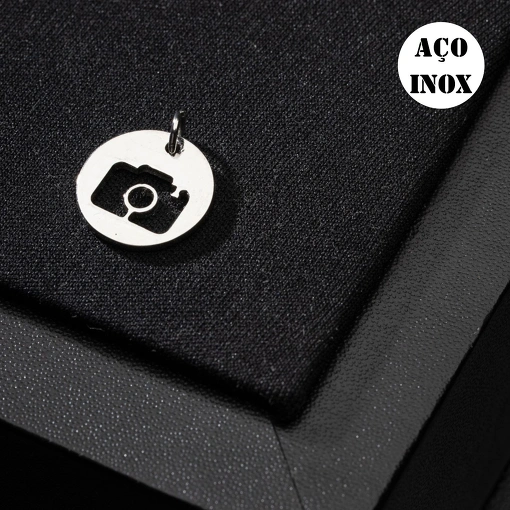PINGENTE AÇO INOX MEDALHA CÂMERA FOTOGRÁFICA CHARMEZINHOS