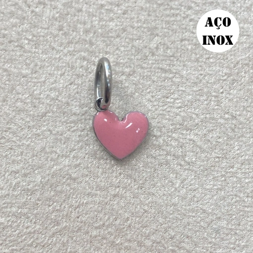PINGENTE AÇO INOX INFANTIL CORAÇÃO PINK RESINADO