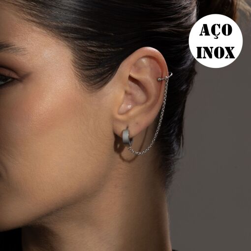 BRINCO AÇO INOX ARGOLA COM PIERCING FAKE