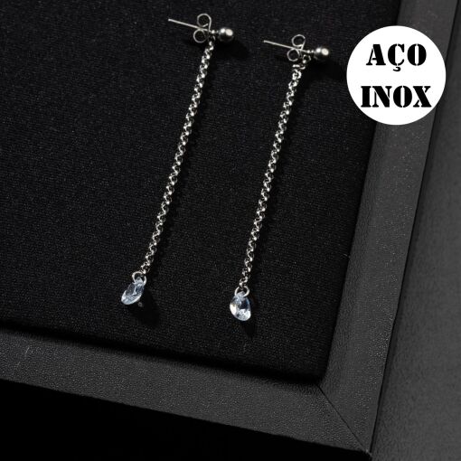 BRINCO AÇO INOX PORTUGUESA COM GOTA CRISTAL