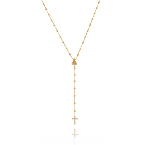 COLAR GRAVATINHA NOSSA SENHORA PP E CRUZ - RELIGIOSO