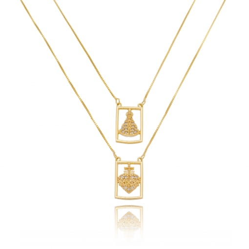 COLAR ESCAPULÁRIO NOSSA SENHORA E SAGRADO CRISTAL - RELIGIOSO