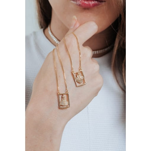 COLAR ESCAPULÁRIO NOSSA SENHORA E SAGRADO CRISTAL - RELIGIOSO