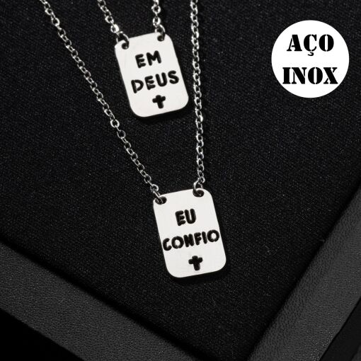CORRENTE ESCAPULÁRIO AÇO INOX UNISSEX EM DEUS EU CONFIO