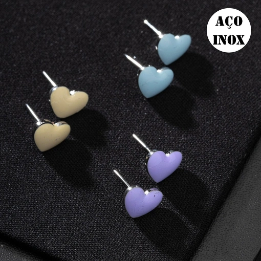 BRINCO AÇO INOX CORAÇÃO LILÁS RESINADO