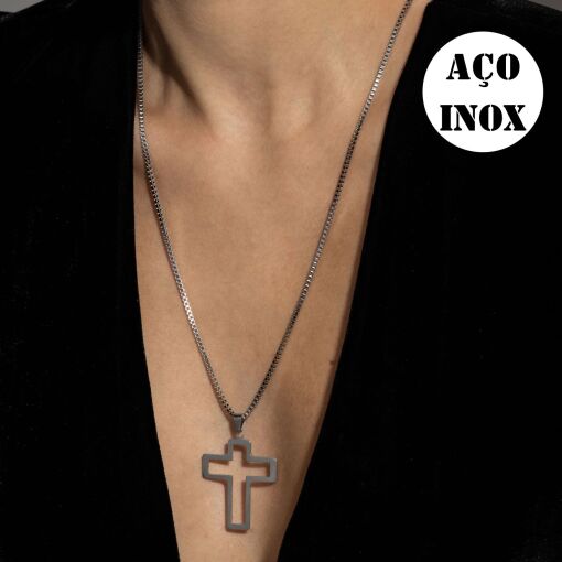 PINGENTE AÇO INOX UNISSEX CRUZ VAZADO G
