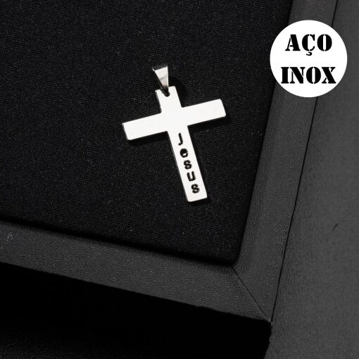 PINGENTE AÇO INOX UNISSEX CRUZ ESCRITO JESUS
