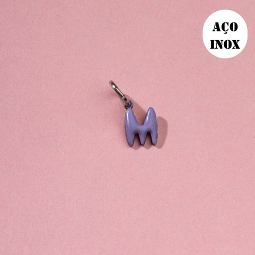 PINGENTE AÇO INOX INFANTIL INICIAL LILÁS RESINADA