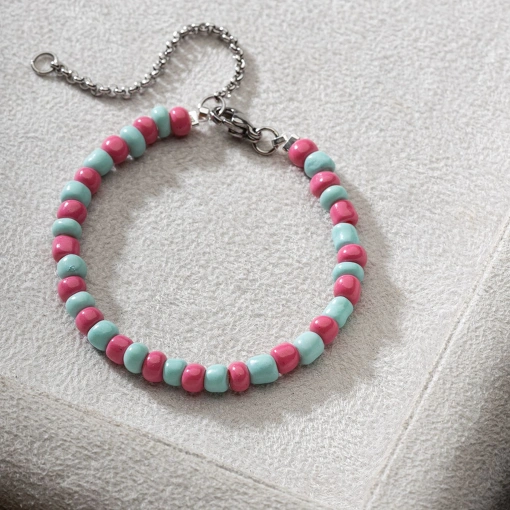 SEMI JOIA INFANTIL - PULSEIRA INFANTIL MIÇANGAS PINK E AZUL