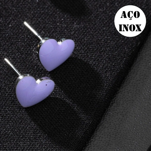 BRINCO AÇO INOX CORAÇÃO LILÁS RESINADO