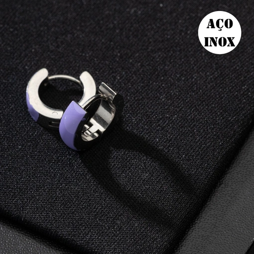 BRINCO AÇO INOX ARGOLA LILÁS RESINADO