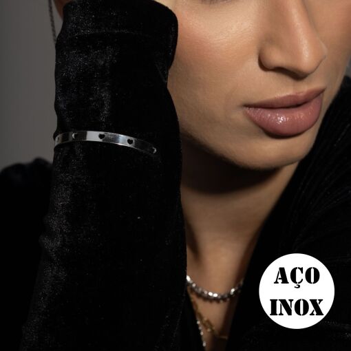 BRACELETE AÇO INOX CLÁSSICO CORAÇÕES MINIMALISTA