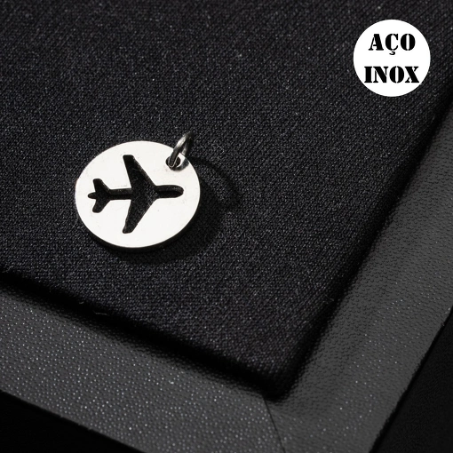 PINGENTE AÇO INOX MEDALHA AVIÃO CHARMEZINHOS