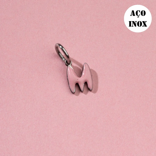 PINGENTE AÇO INOX INFANTIL INICIAL ROSA RESINADA