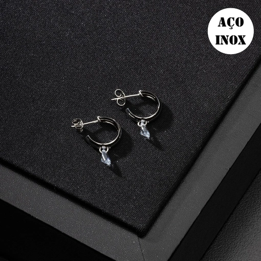 BRINCO AÇO INOX ARGOLA COM GOTA CRISTAL