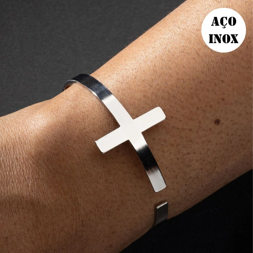 BRACELETE AÇO INOX MASCULINO CRUZ