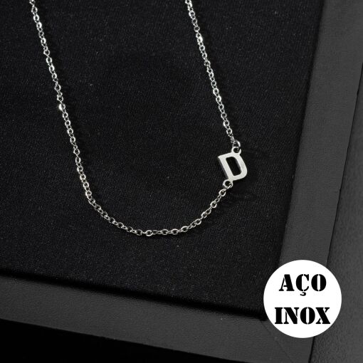 COLAR AÇO INOX PERSONALIZADO INICIAL LATERAL
