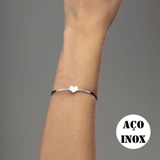 BRACELETE AÇO INOX PERSONALIZADO CORAÇÃO PARA GRAVAÇÃO