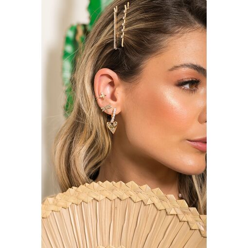 Grampo de Cabelo Cravejado Fio de Zircônias Banhado em Ouro 18k