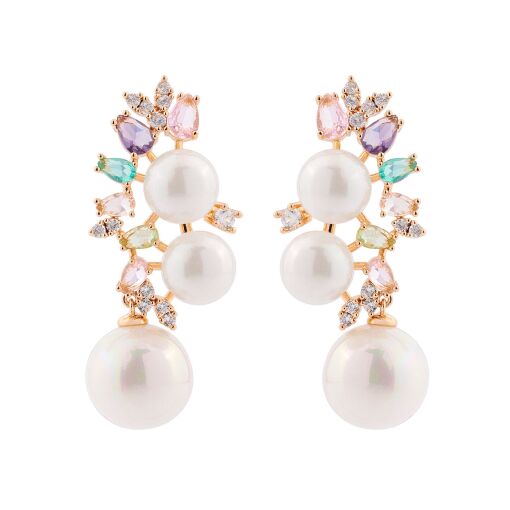 Brinco Ear Cuff Pérolas e Navetes Rainbow