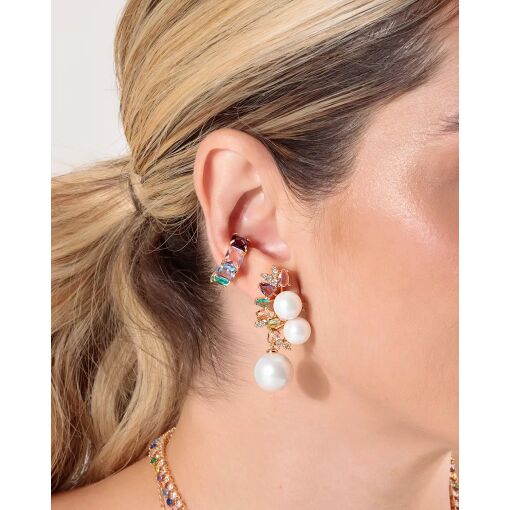 Brinco Ear Cuff Pérolas e Navetes Rainbow
