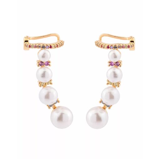 Brinco Ear Cuff Pérola com Piercing Fake Cravejado