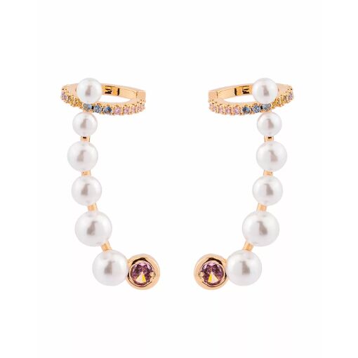 Brinco Ear Cuff Pérola com Zircônia Grande Rosa