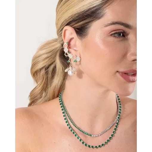 Brinco Ear Cuff Favo Cravejado Abelha Rainha