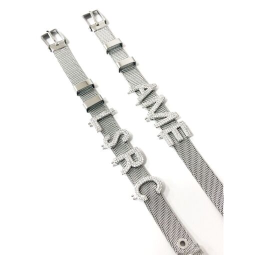 Passante Letra Cravejada Banhada em Ródio Branco