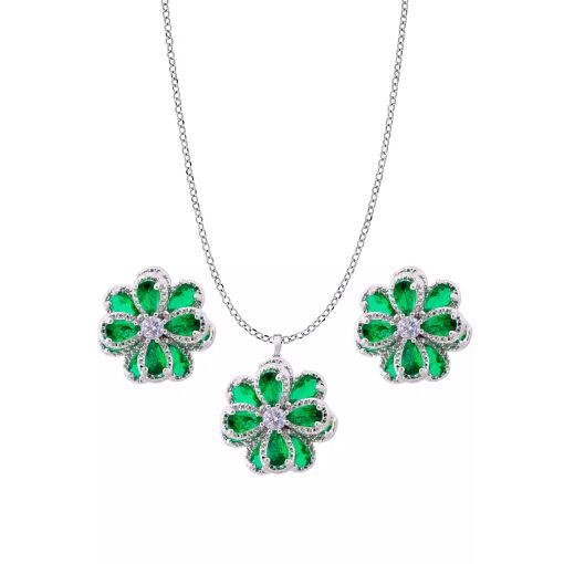 Conjunto Pétalas de Zircônias Banhado em Ródio Branco