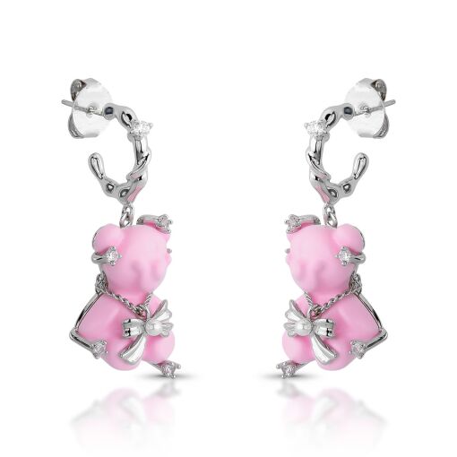 Brinco Argola Urso Bear Poppy Micro Zircônias Rosa