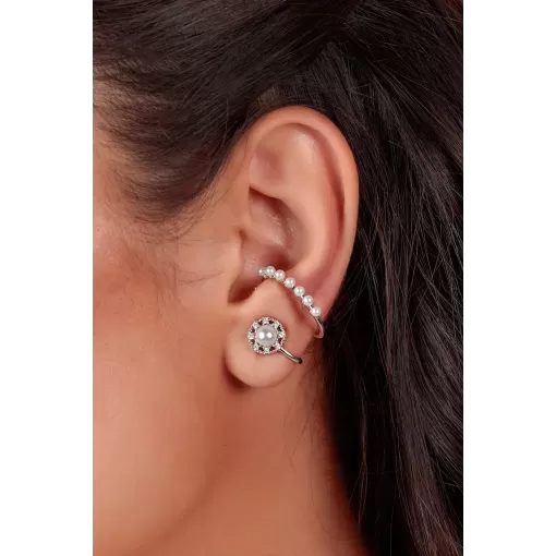 Brinco Ear Cuff Luxo Fino Detalhes em Pérola Shell