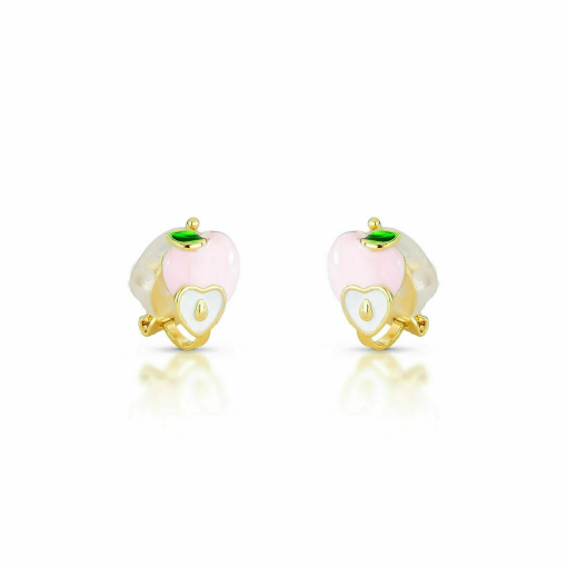 Brinco de Pressão Pêssego Esmaltado Banhado em Ouro 18K