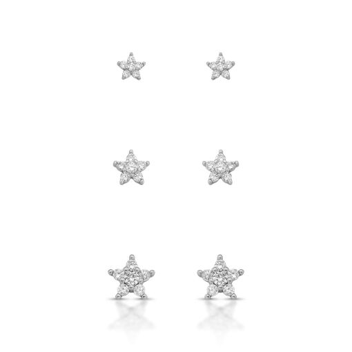 Brinco Trio Estrelas Cravejado Pino Prata 925